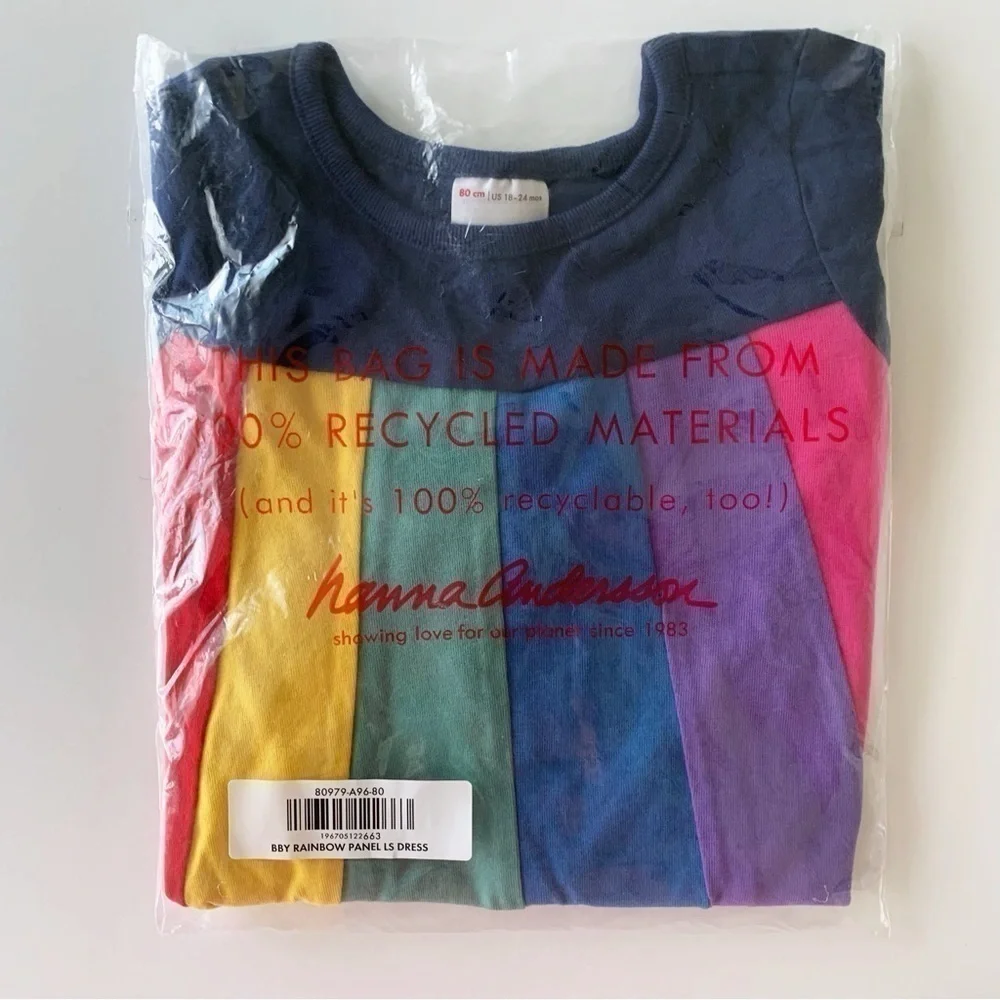 Hanna Andersson Baby Girl Long Sleeve Rainbow Panel Dress 12-18 M 2T 6-12 m